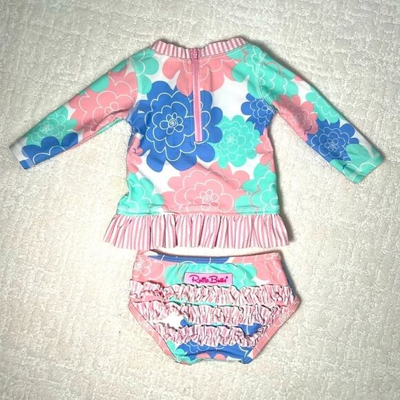 Ruffle Butts infant swimsuit 2 piece long sleeve and pull on bottoms 3-6 M - Picture 2 of 8
